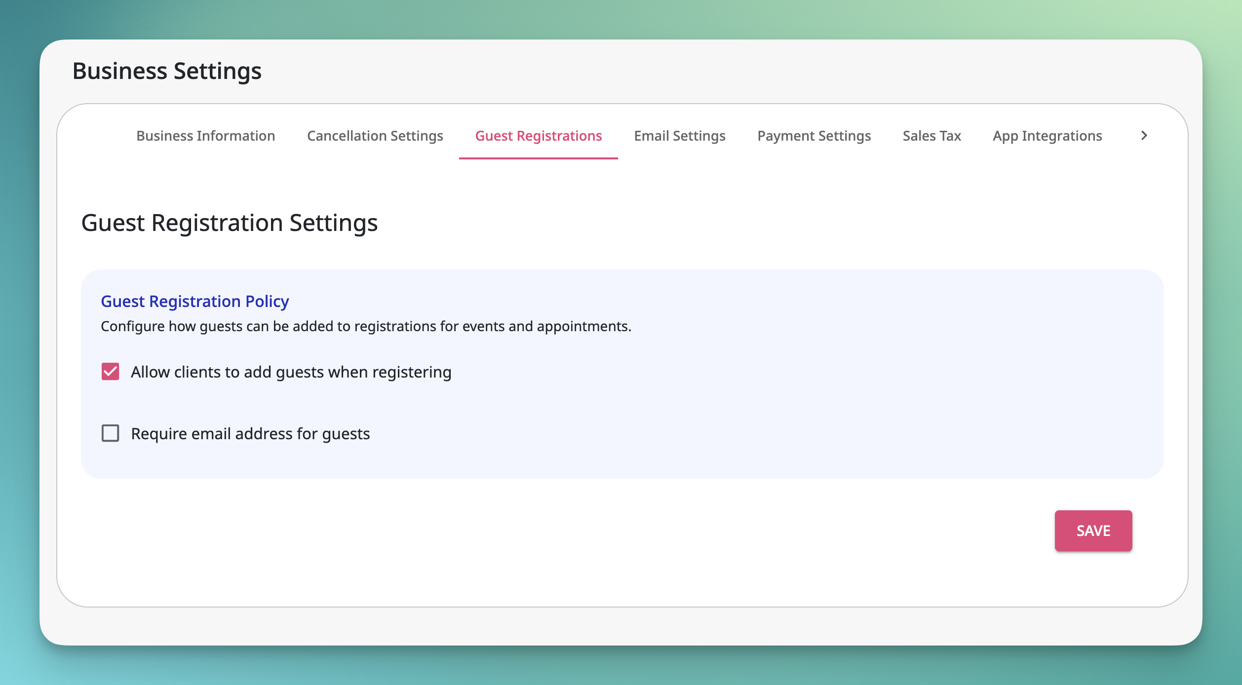 Guest Registration Settings